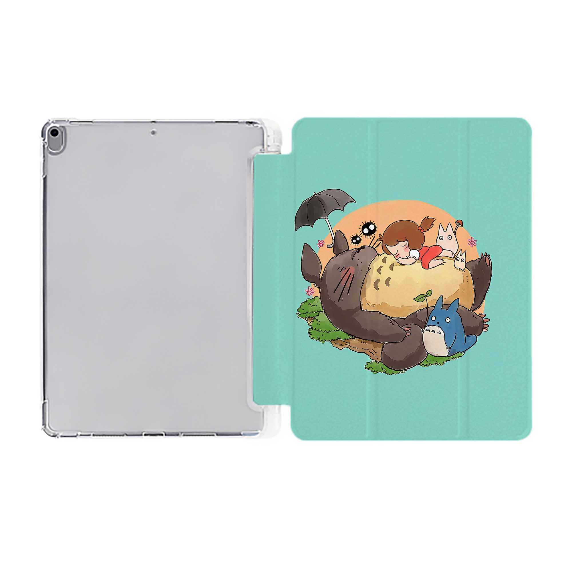 （画像用） となりのトトロ 草壁メイ 草壁サツキ My Neighbor Totoro Satsuki Kusakabe Mei Kusakabe IPad ケース ペン収納付き 三つ折りスタンド PUレザー×シリコン 対応機種9.5/10.5/10.9インチ